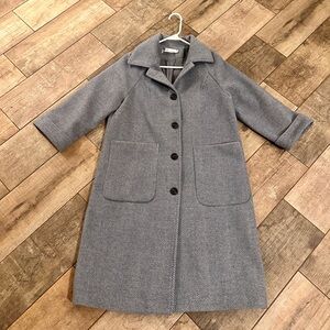 Herringbone Wool Women's Coat Jacket 3/4 Sleeve Warm Pea Coat Bluish Gray